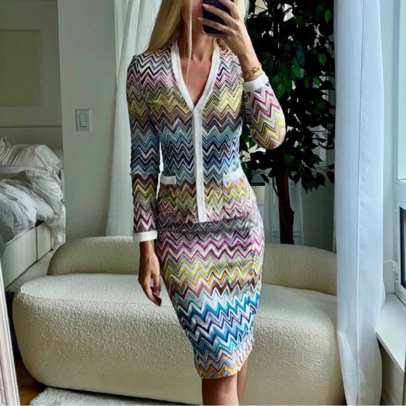 Missoni ZigZag Knit Cardigan Sweater Top 2025 White Crochet Chevron Multicolor - Picture 15 of 16